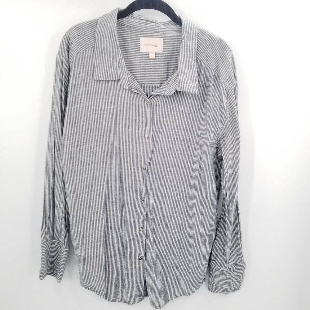 Skies Are Blue striped blouse womens size medium railroad blue cream long sleeve